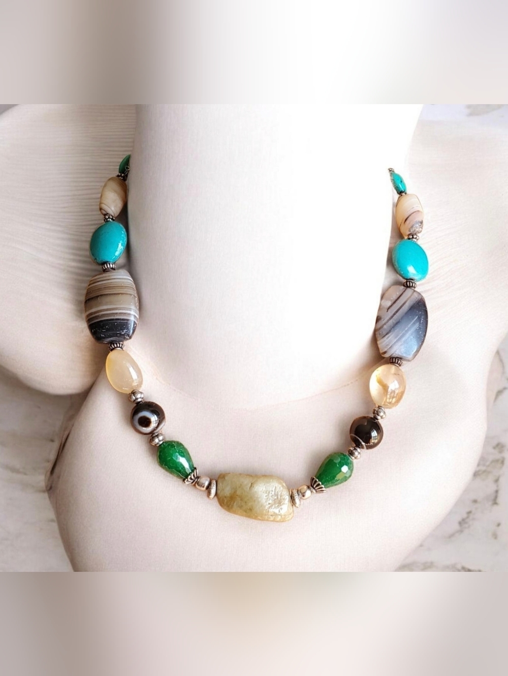 Vtg. All Natural Gemstones Necklace by Global Wonder
